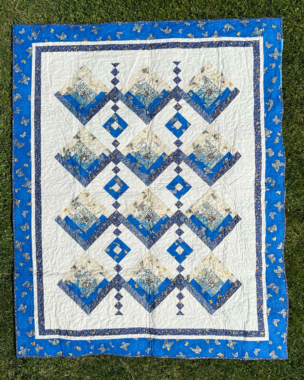 Quilt-015 Goldblaue Schmetterlinge - Disegno-Vincenzo Quilts- und Drechselprodukte